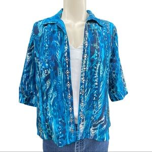 N Touch Petite elbow length sleeves blue leopard shirt size 14
